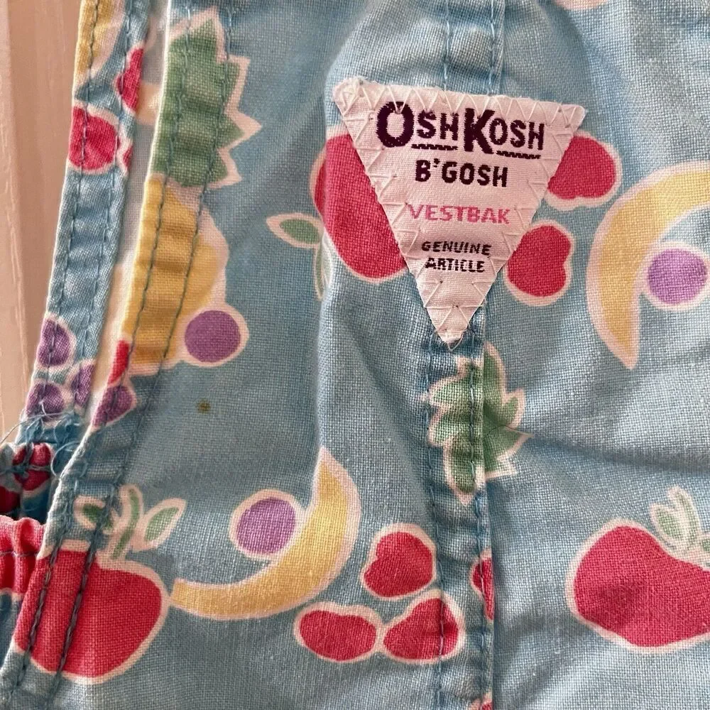 Vintage Oshkosh B'gosh Blue Fruit Shortalls Romper USA Girls Size 18 Months